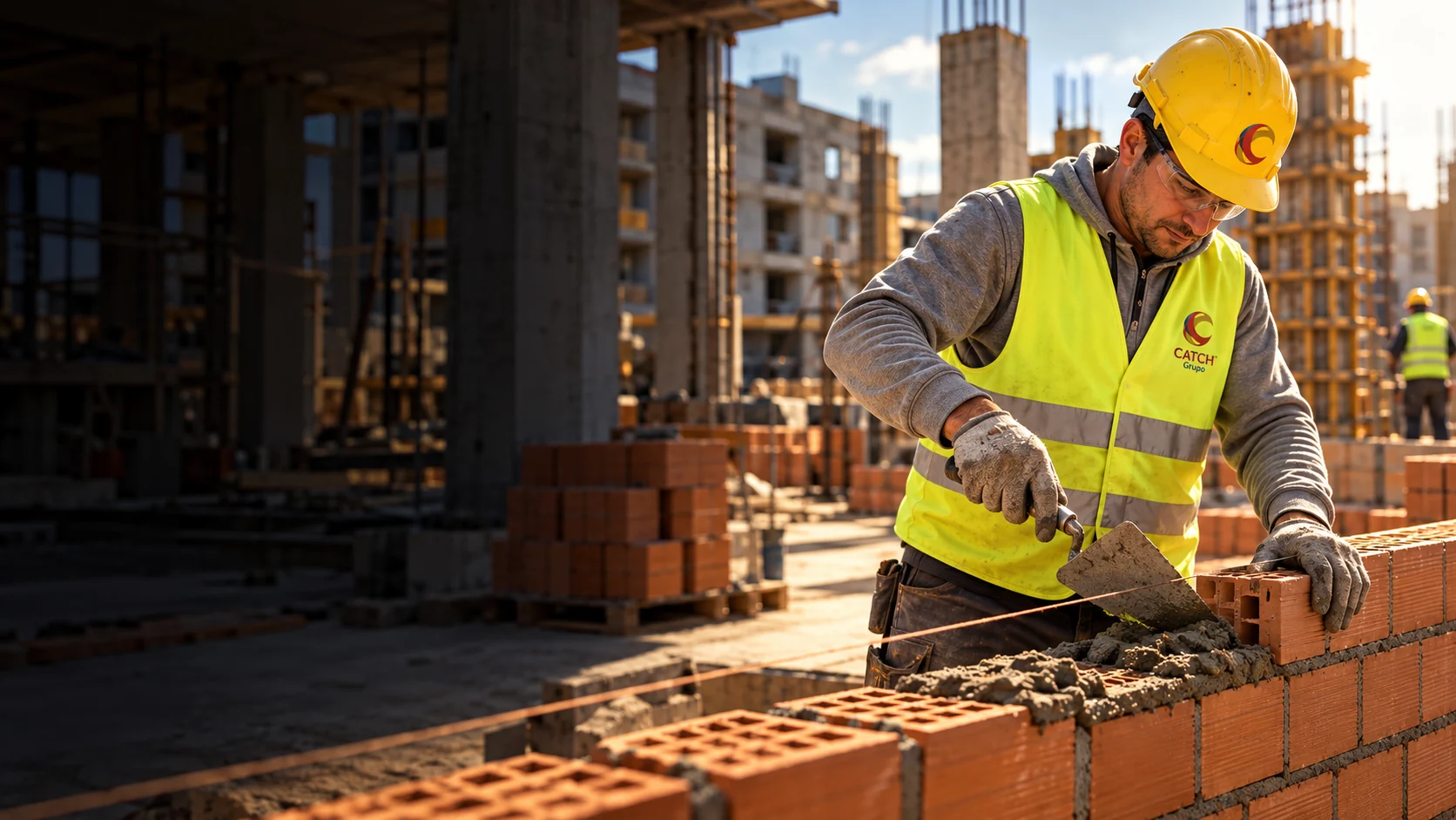 Trabalhador na construção de uma parede